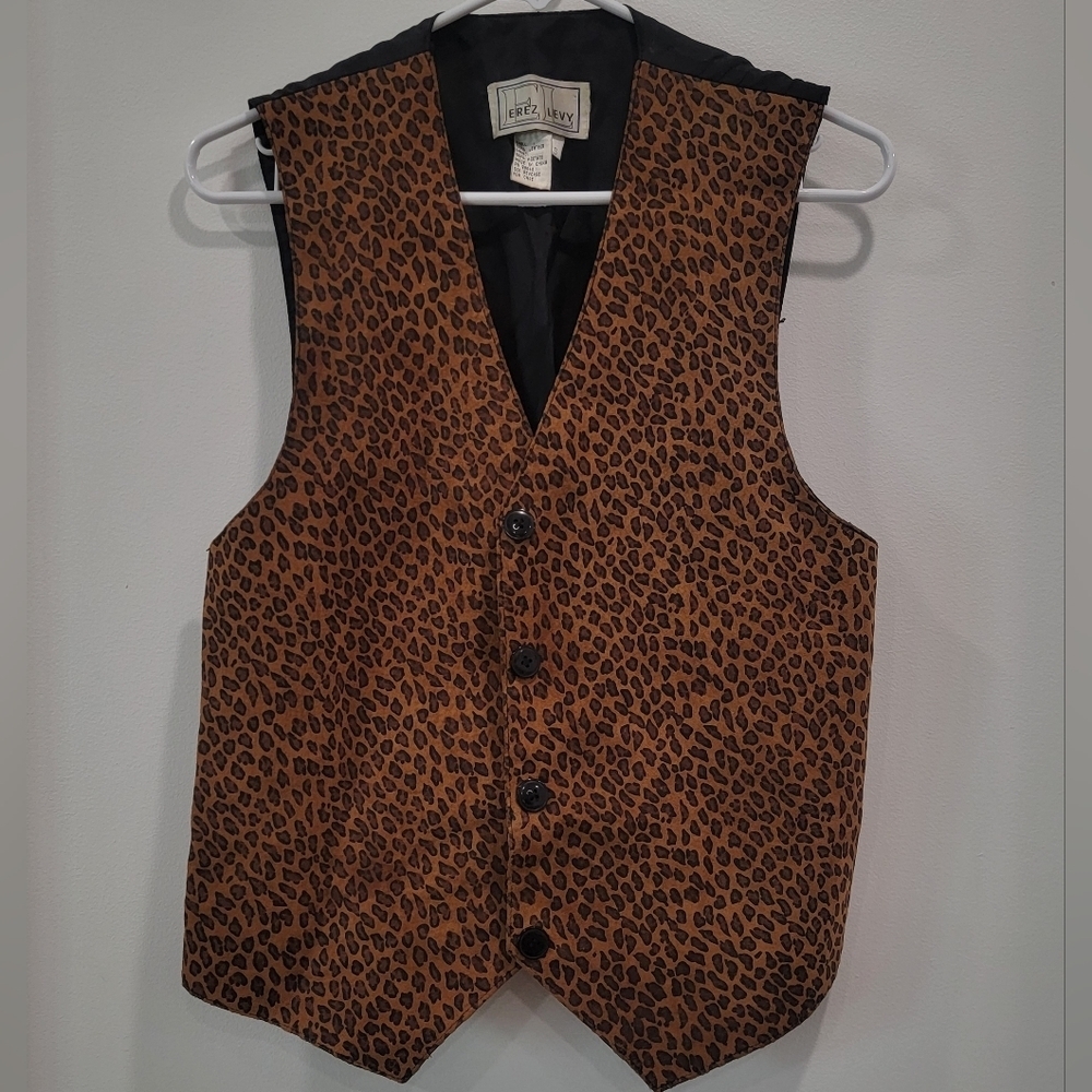 Men's Erez Levy 100% Leather Cheetah Vest Size Small